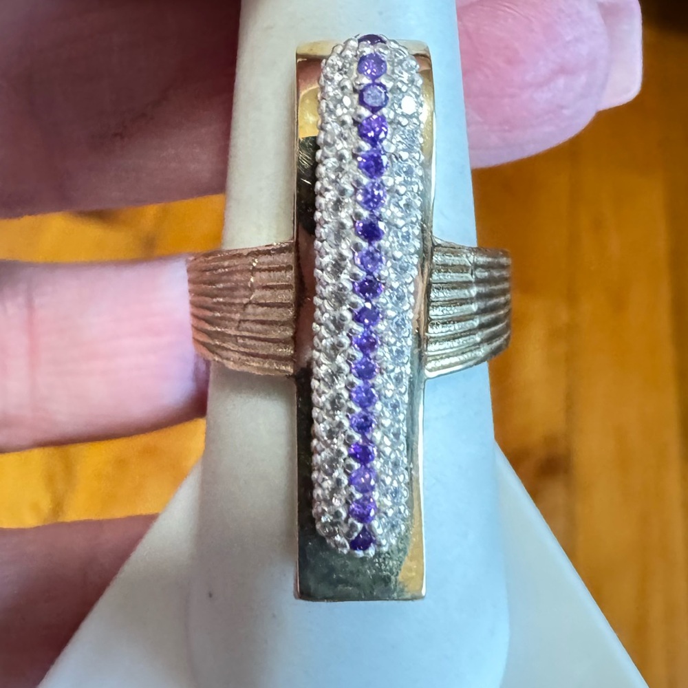925 Heavy Unique Amethyst Ring - image 2